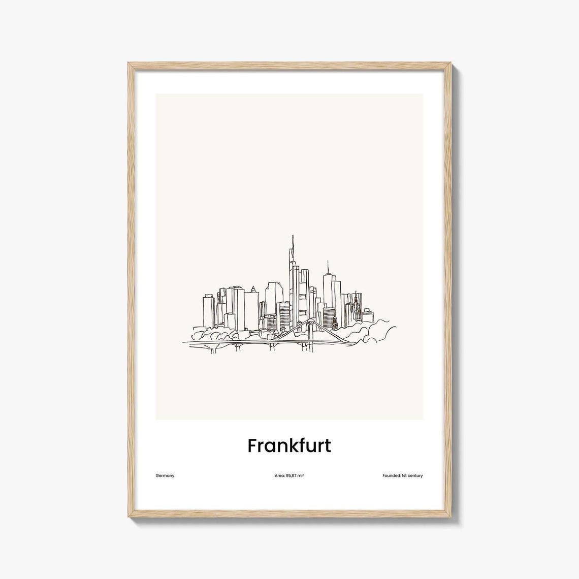 Frankfurt Germany River Bridge Skyline One Line Drawing Poster
