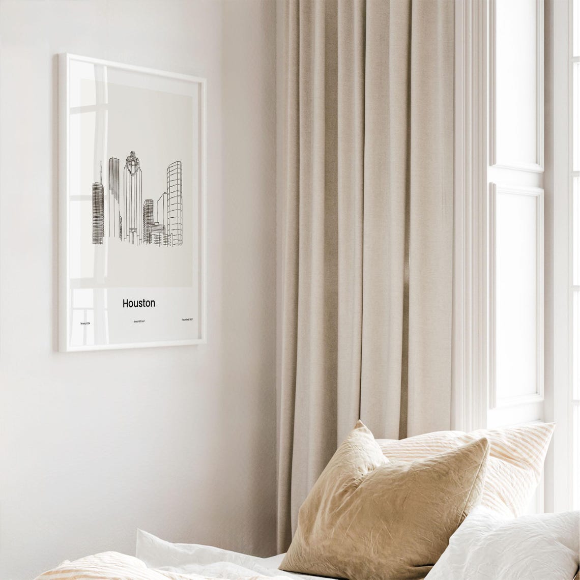 Houston Texas Minimalist Line Drawing Downtown Skyline Poster - Image 4