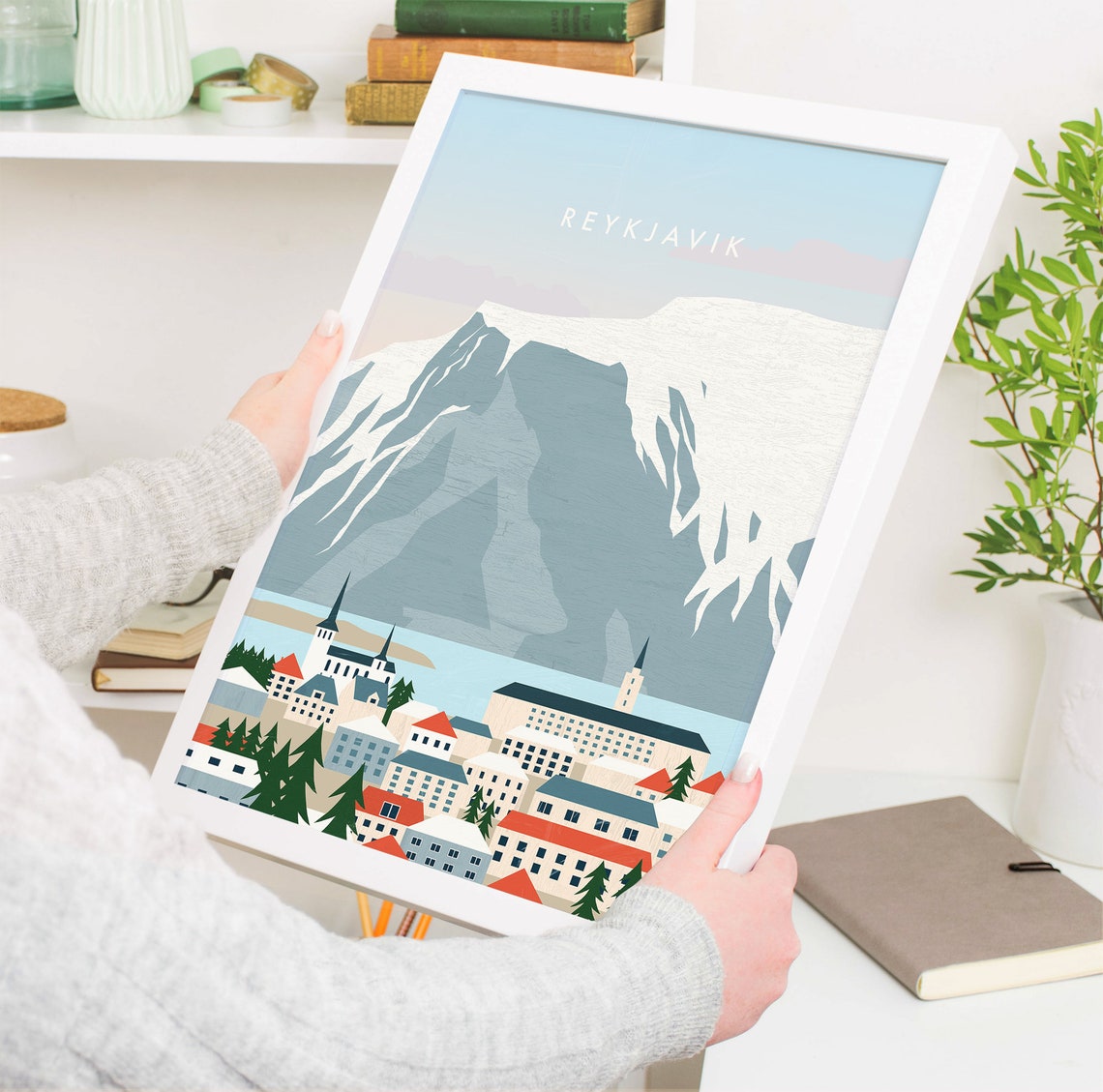 Reykjavik Iceland Snowy Mountain Waterfront Town Winter Poster - Image 4