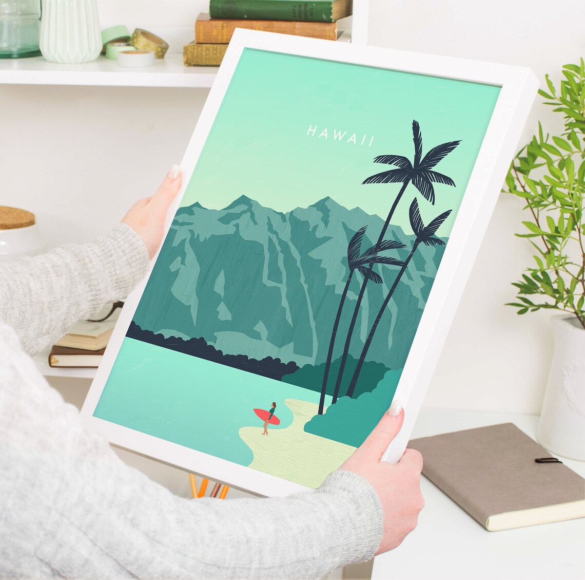 Hawaii Poster Surf Poster Beach Print Retro Travel Poster Print Minimalist Design - Image 4