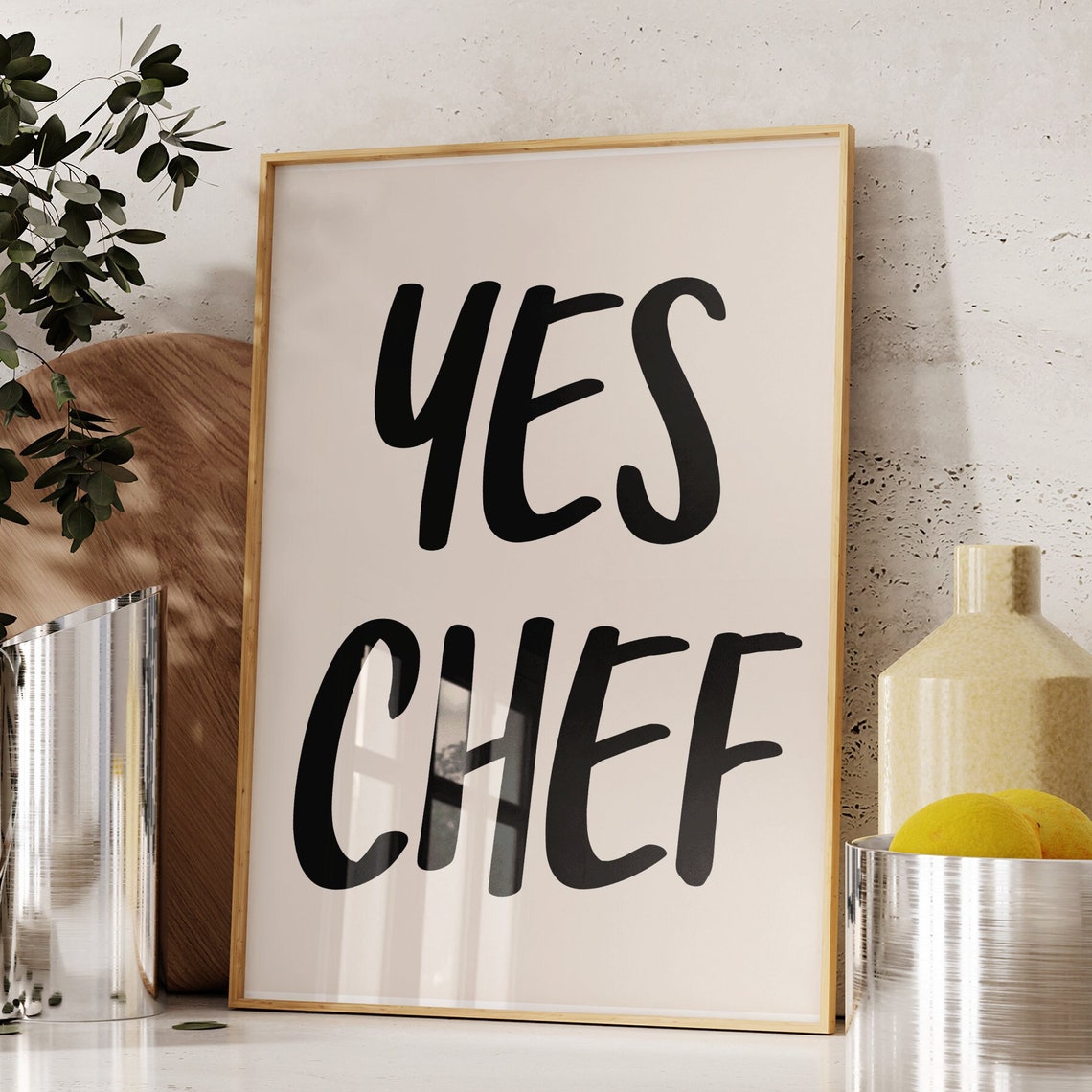 Yes Chef Handwritten Kitchen Quote Typography Word Art Poster