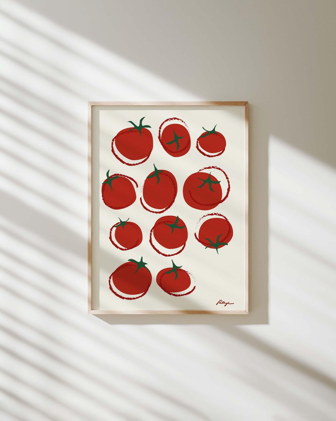 Eleven Red Tomatoes Hand Drawn Illustration Retro Kitchen Wall Art