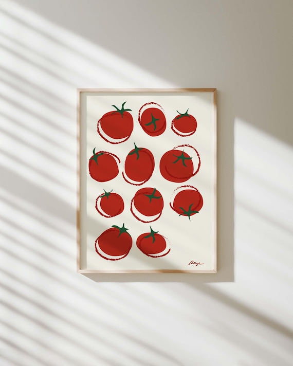 Eleven Red Tomatoes Hand Drawn Illustration Retro Kitchen Wall Art
