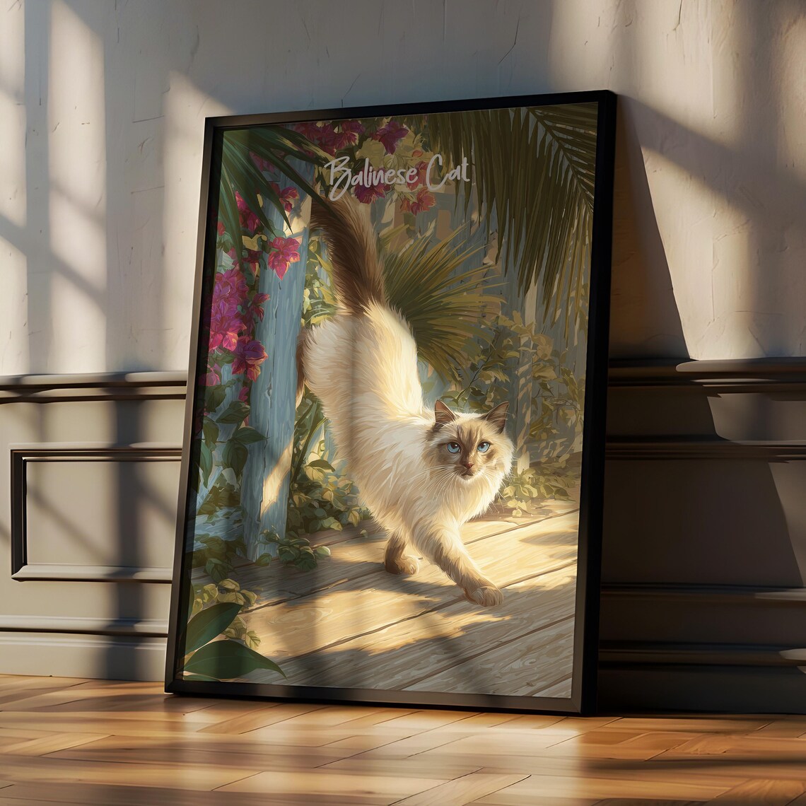 Balinese Cat in Tropical Garden Elegant Feline Portrait Art Poster