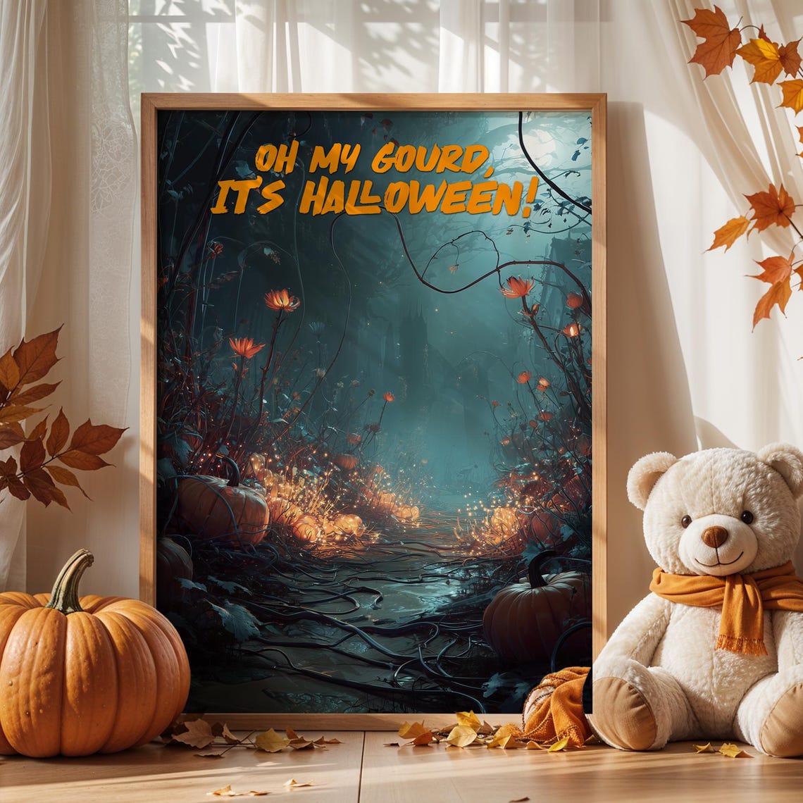 Funny Oh My Gourd Its Halloween Spooky Pumpkin Path Forest Poster