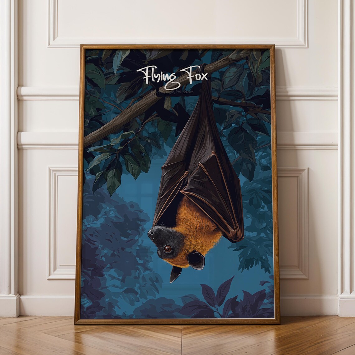 Flying Fox Framed Poster Educational Wildlife Art For Kids Nursery