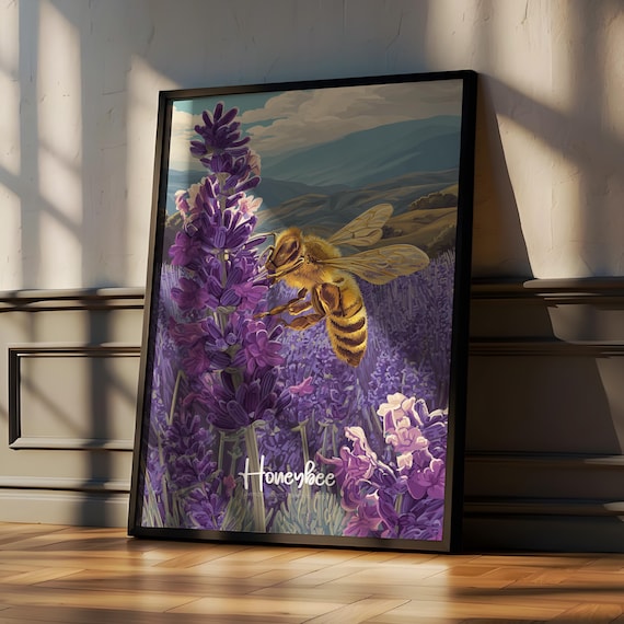 Honeybee Wall Art Print Natureinspired Decor For Kitchen Or Nursery