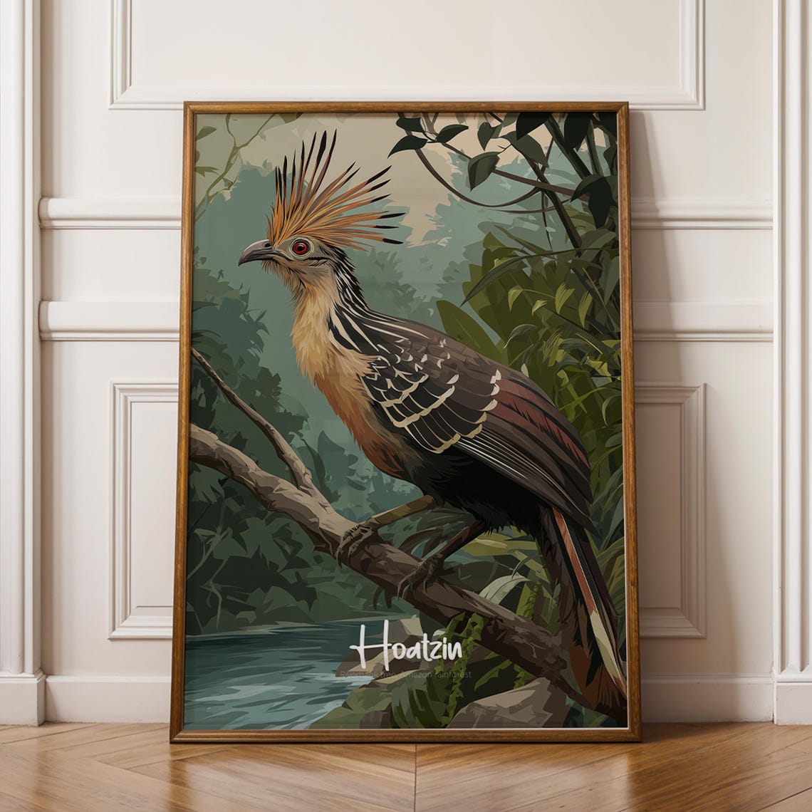Exotic Hoatzin Bird Perched in Amazon Rainforest Jungle Art Poster