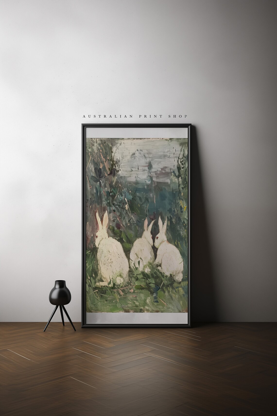 Three White Rabbits in a Cottage Garden Impressionist Animal Poster - Image 6