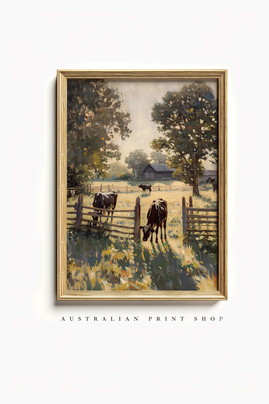 Vintage Country Cows Farmhouse Wall Art Print