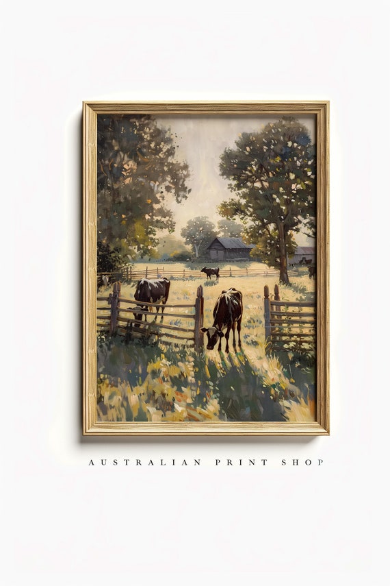 Vintage Country Cows Farmhouse Wall Art Print