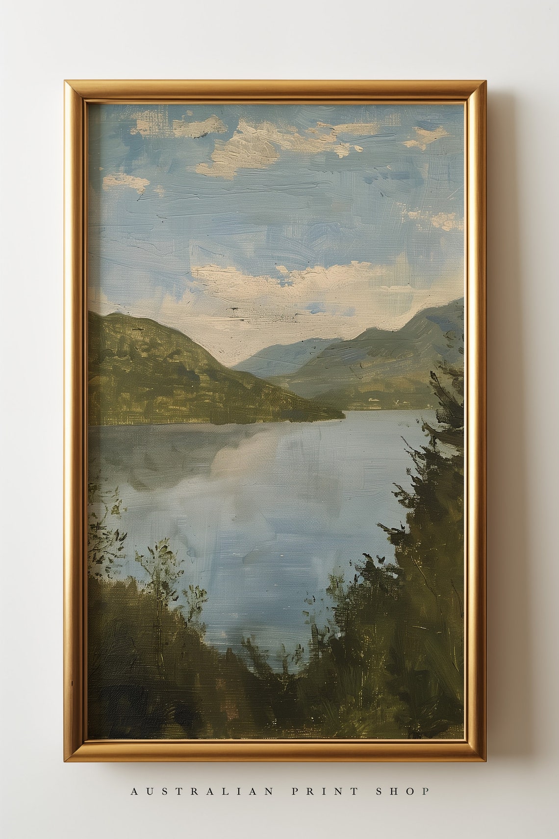 Rustic Lakeside Charm Vintage Lake Painting Antique Art Print Landscape Oil Painting For Farmhouse Decor Lake House Art - Image 2