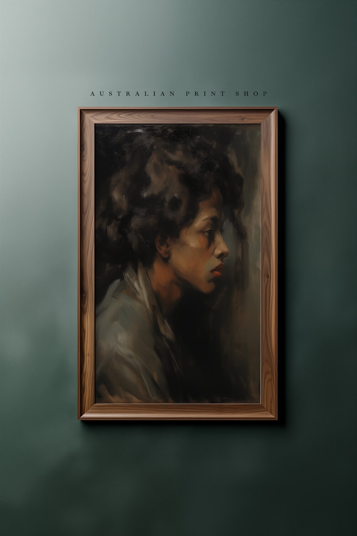 Moody Oil Portrait Of A Woman In Profile Emerging From Shadow Poster - Image 7