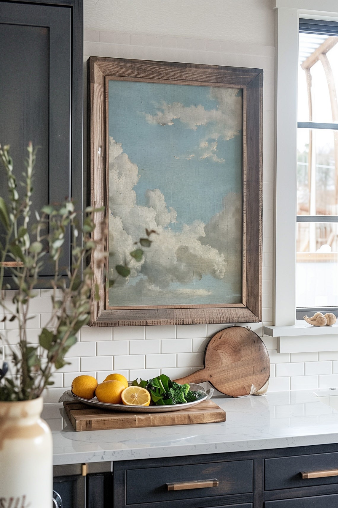 Neutral Cloud Painting Vintage Cloud Print Muted Sky Print Nursery Art Country Farm Art
