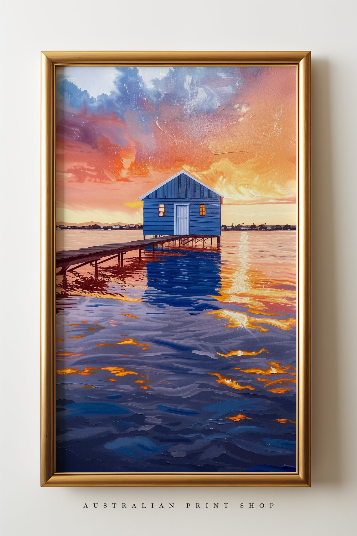 Perth Blue Boatshed, Swan River Sunset Art Print - Image 2
