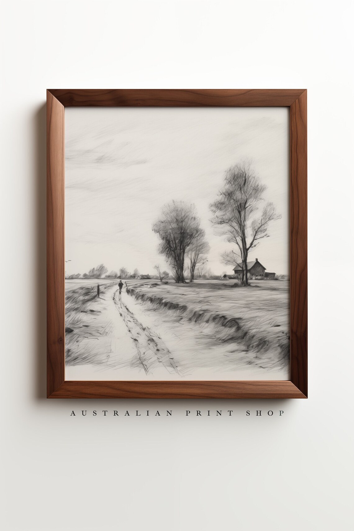 Vintage Neutral Farmhouse Sketch, Outback Australia