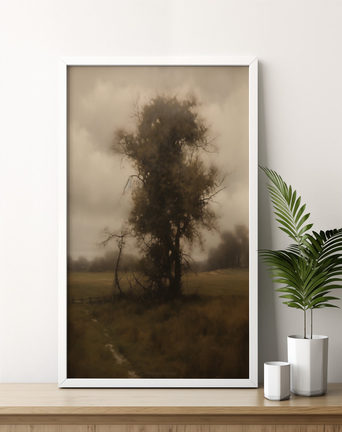 Moody Australian Landscape Painting Vintage Moody Tree Art - Image 6