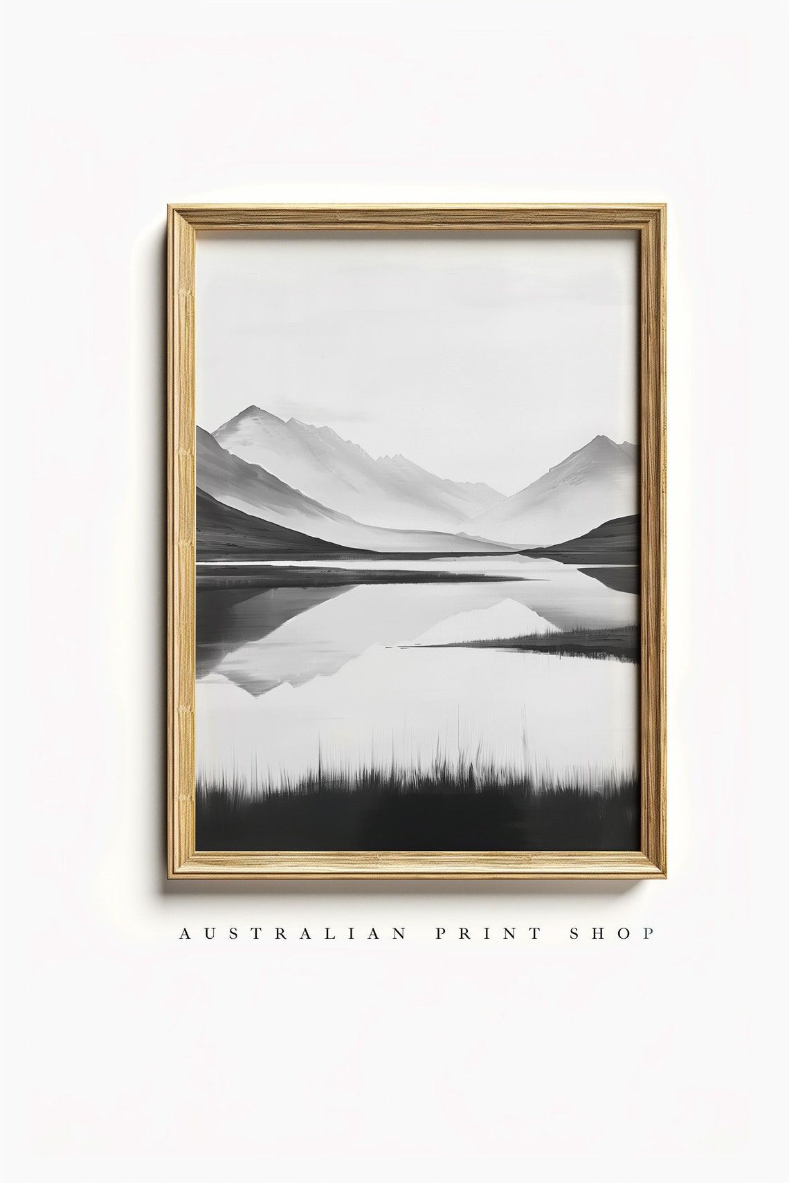 Winter Mountain Lake Black And White Landscape Painting Cloudy Mountain Living Room Bathroom Decor Gift - Image 2