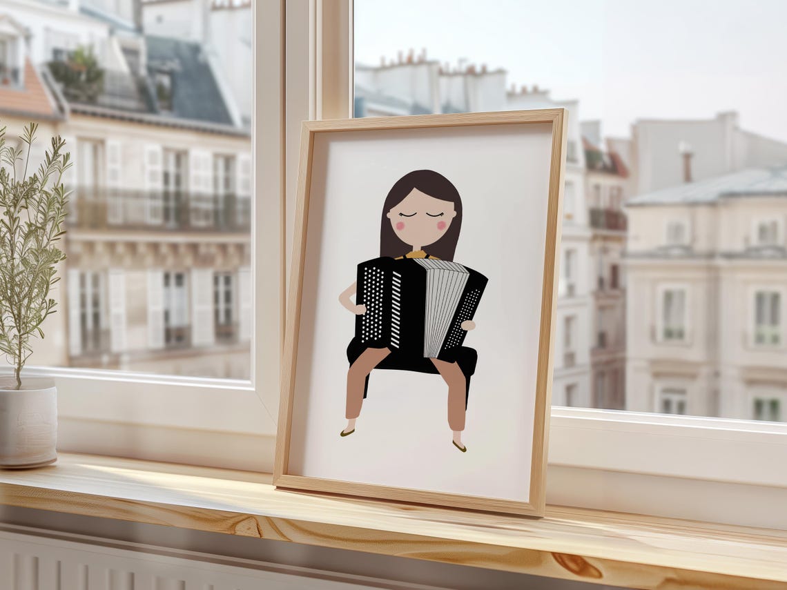 Accordion Player Girl Art Print Accordion Player Gift Accordion Print Accordion Poster Accordion Illustration - Image 3