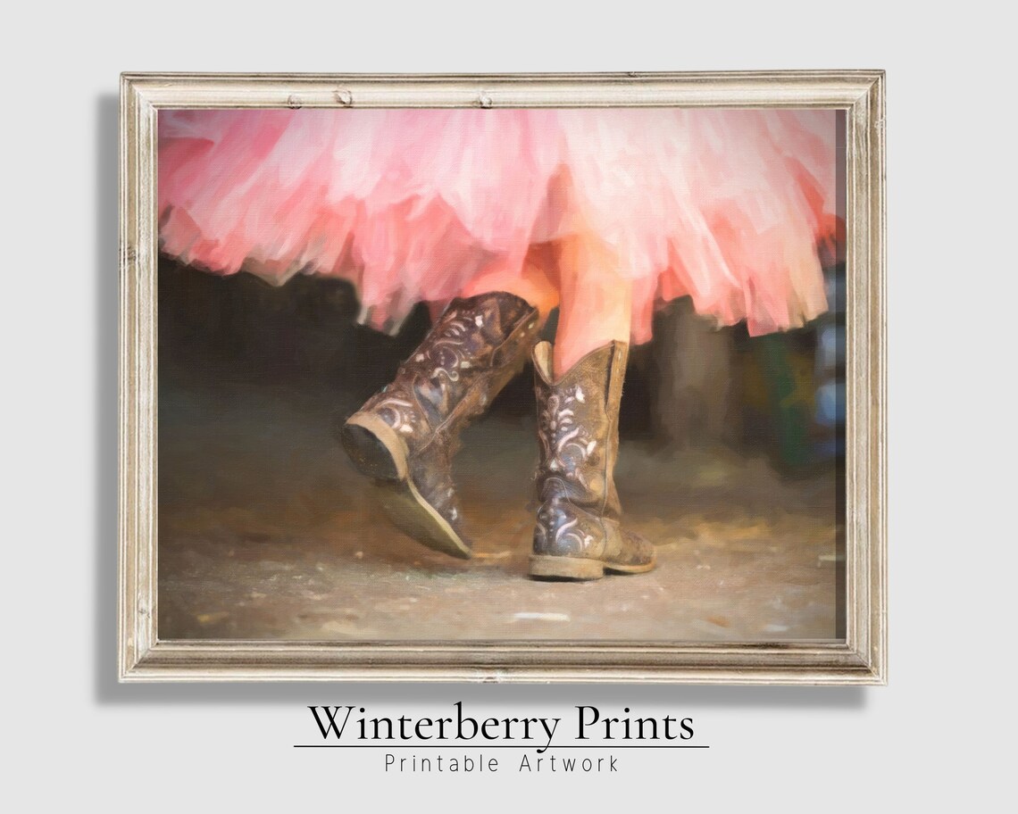 Cowgirl Boots Pink Tutu Western Dance Trendy Girls Room Wall Art Print - Image 2