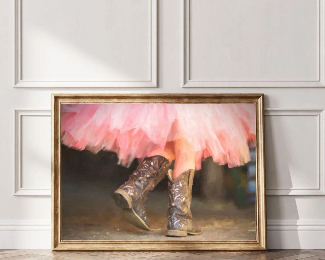 Cowgirl Boots Pink Tutu Western Dance Trendy Girls Room Wall Art Print - Image 5