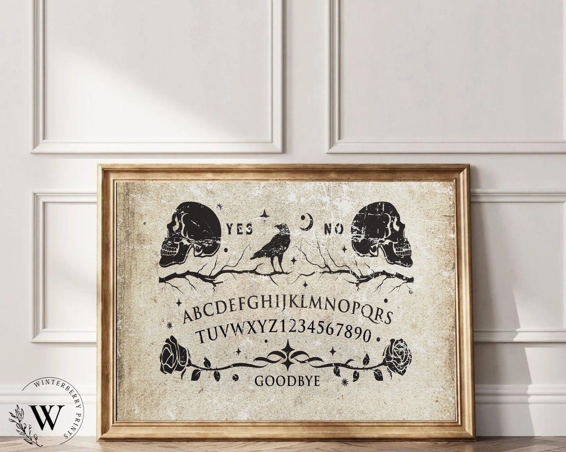 Ouija Board Spirit Skulls Raven Vintage Spooky Halloween Wall Art - Image 3