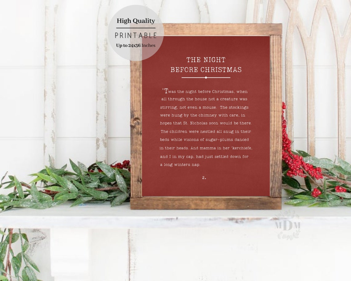 Twas The Night Before Christmas Poem Rustic Red Framed Quote Wall Art - Image 5