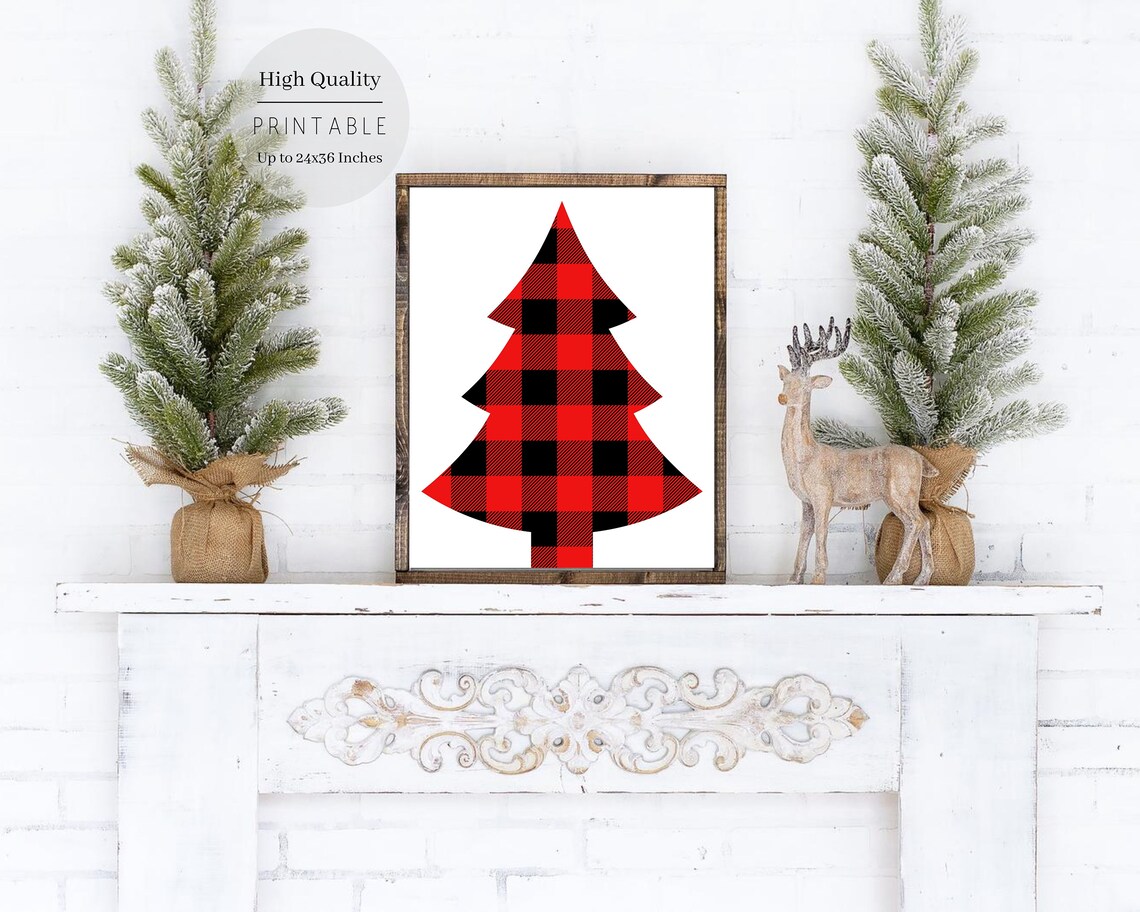 Red Black Buffalo Plaid Christmas Tree Graphic Rustic Farmhouse Poster - Image 3