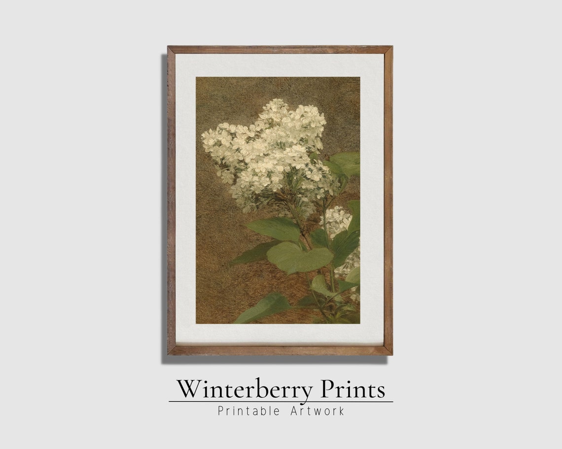 White Lilac Botanical Vintage Oil Painting Branch Portrait Poster