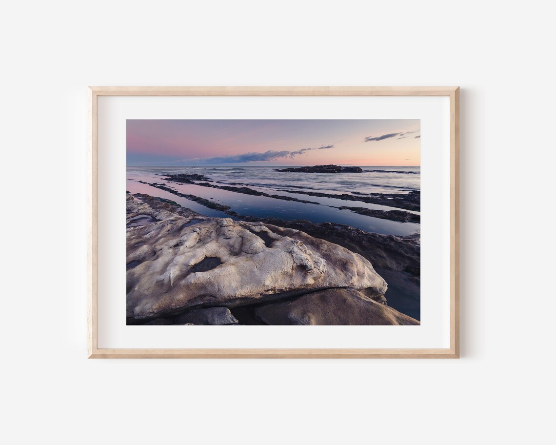 Adriatic Sea Sunrise Rocky Shore Pastel Coastal Photography Poster