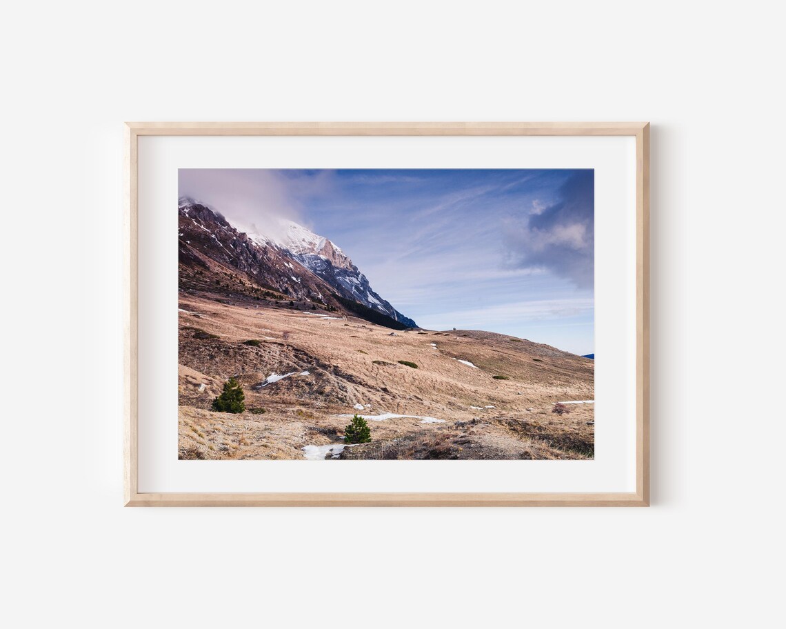 Winter Alpine Meadow Snowy Mountain Peak Photography Landscape Art Print