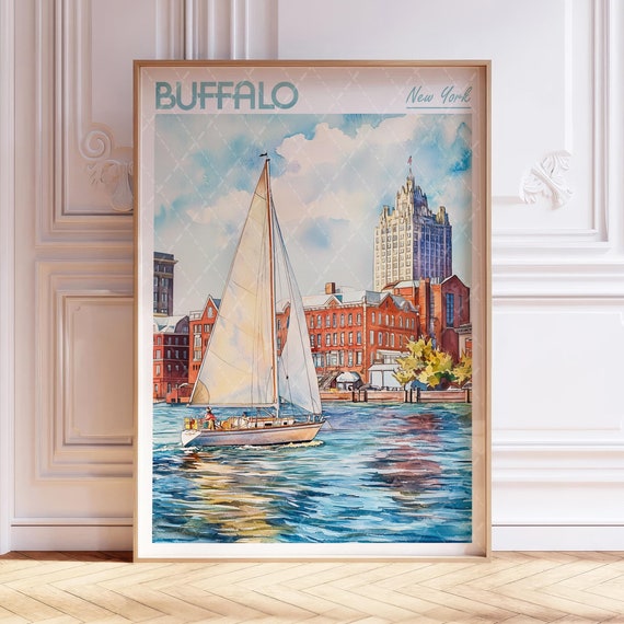 Buffalo Watercolor Art Print New York City Usa Travel Poster World Cities Wall Pastel Colors
