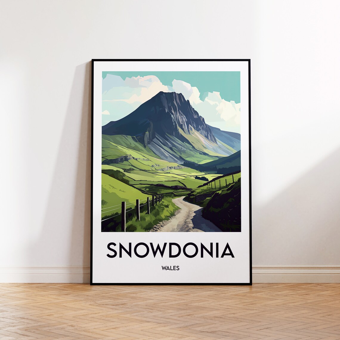 Snowdonia Wales Green Mountain Valley Lush Scenic Travel Poster