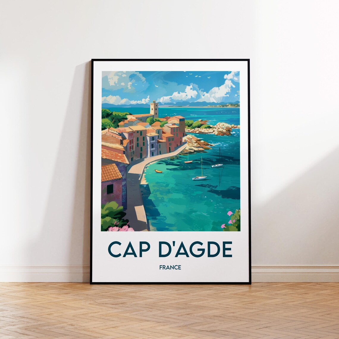 Cap dAgde France Mediterranean Coastal Village Bay Travel Poster