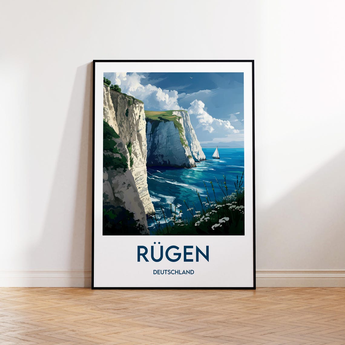Rugen Germany Chalk Cliffs Sailboat Coastal Vintage Travel Poster