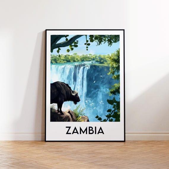 Zambia Poster Art Print Customizable Vintage Travel Gift Africa