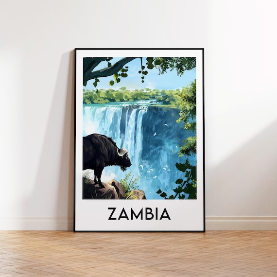 Zambia Victoria Falls Buffalo Waterfall Africa Travel Poster