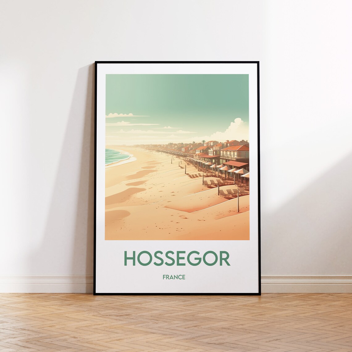 Hossegor France Retro Beach Sunset Coastal Surf Travel Poster