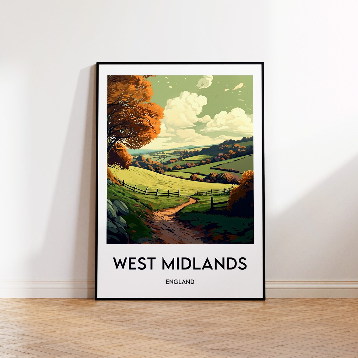 West Midlands England Rolling Green Hills Countryside Path Travel Poster