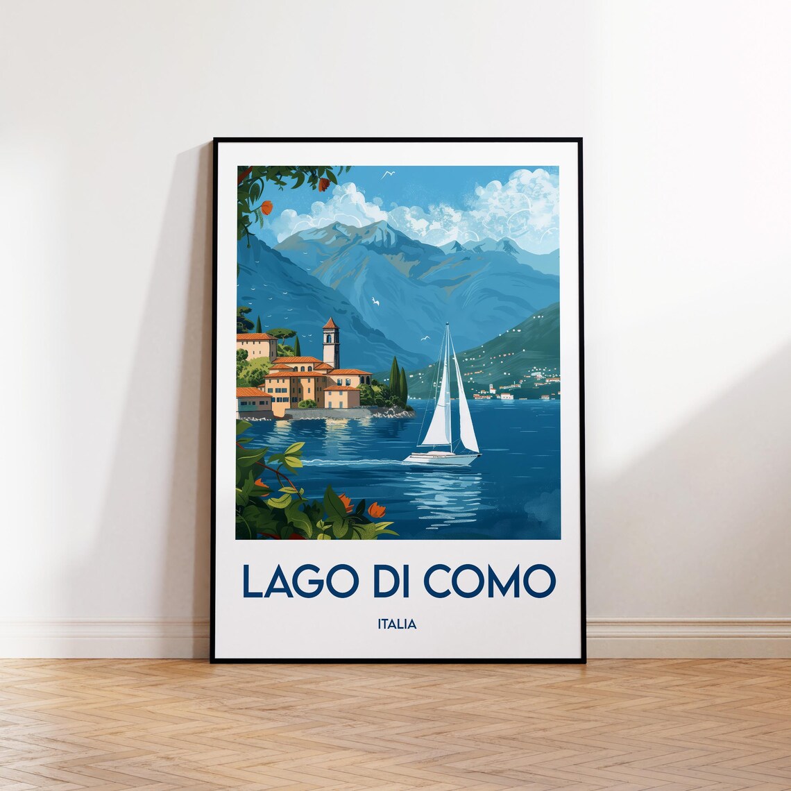 Lago Di Como Italia Sailboat Vintage Style Travel Poster Lake Italy Art