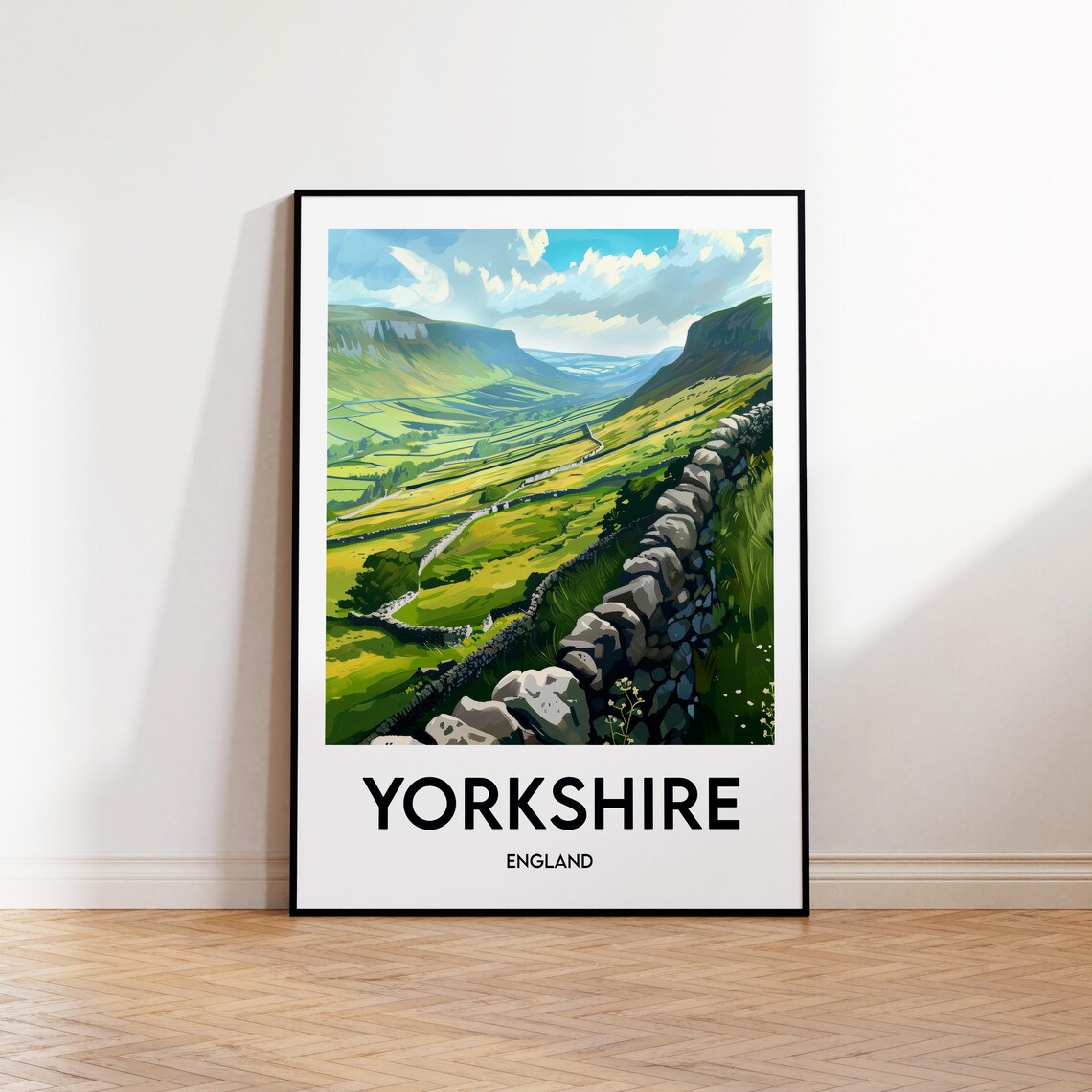Yorkshire England Travel Poster with Rolling Green Dales Scenery