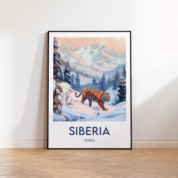 Siberia Poster Art Print Russia Customizable Vintage Travel Tiger Gift
