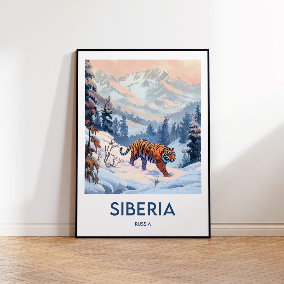 Siberia Russia Tiger in Snow Mountain Wilderness Travel Poster