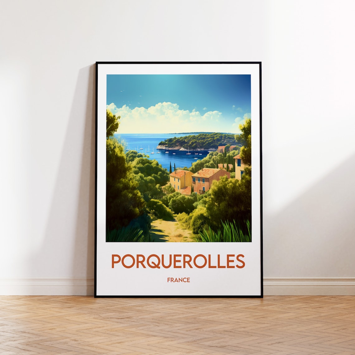 Porquerolles France Island Bay Sailboats Vintage Travel Poster