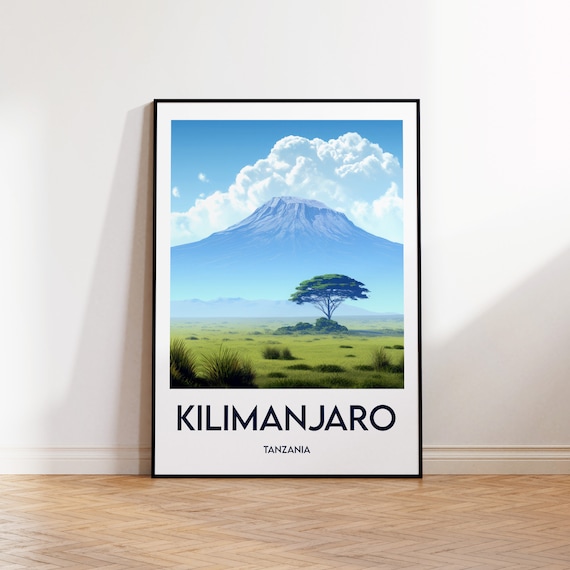 Mount Kilimanjaro Poster Print Illustration Vintage Travel