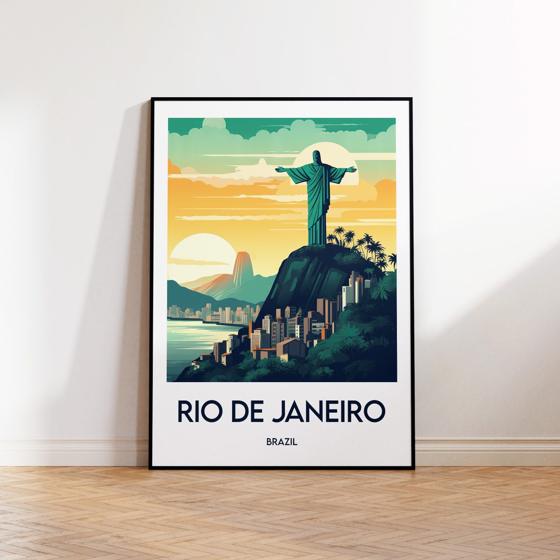 Rio De Janeiro Christ The Redeemer Sunset Skyline Travel Poster