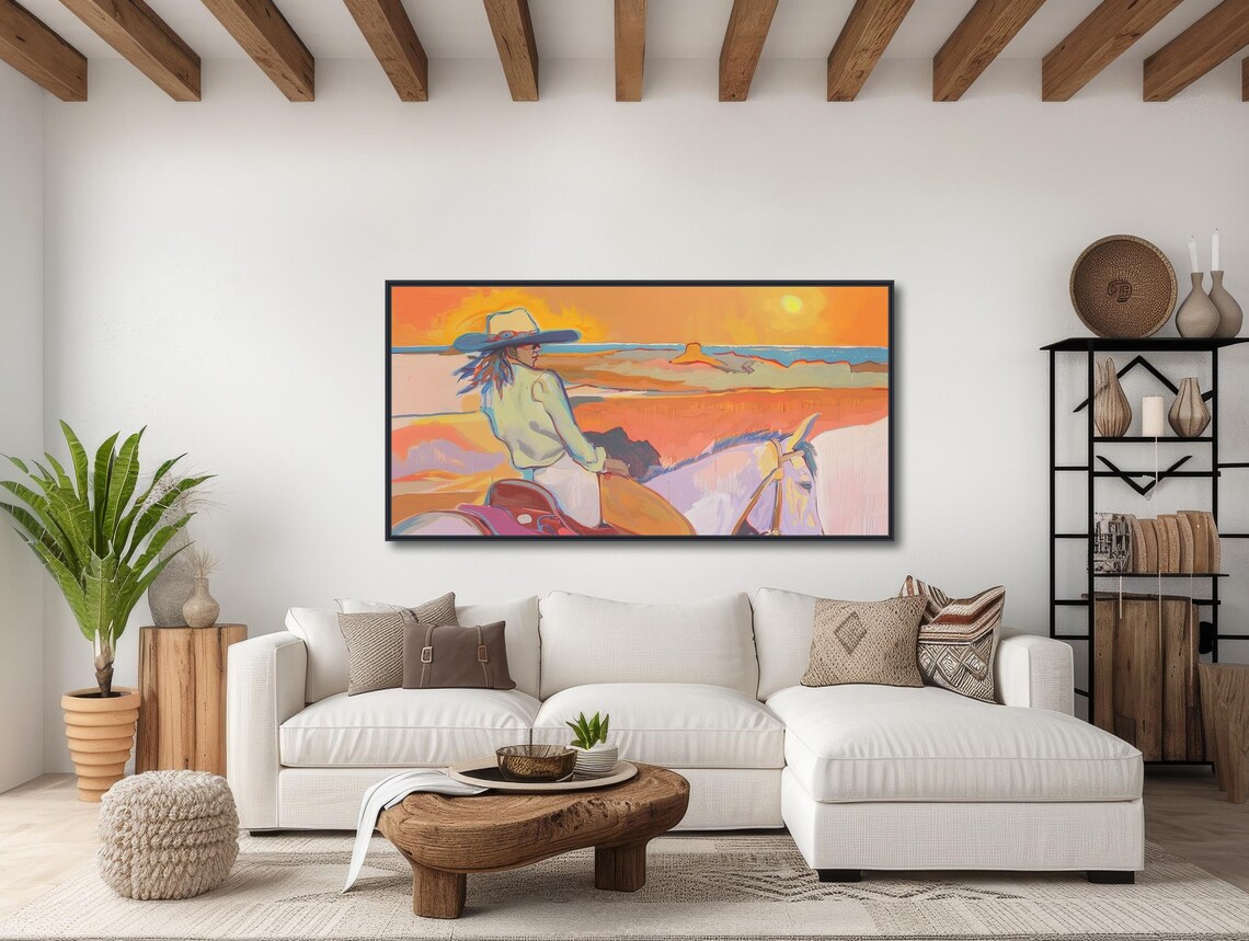 Cowgirl Horseback Riding, Rustic Western Art Print - Image 3