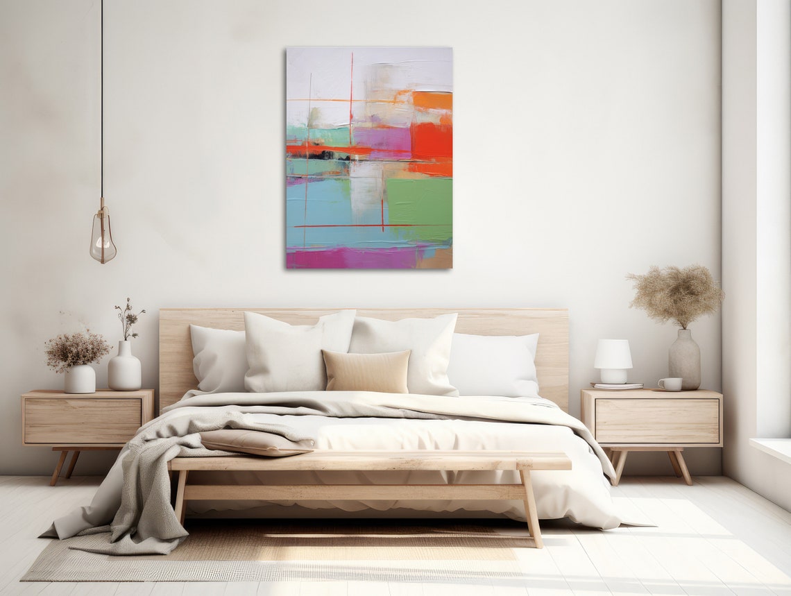 Orange Mint Blue Abstract Blocks Modern Colorful Minimalist Wall Art - Image 2