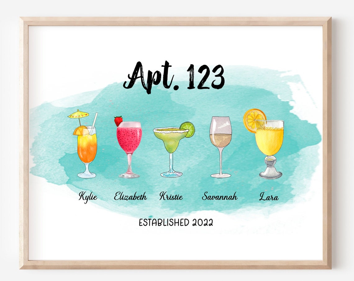 Apt 123 Personalized Custom Cocktail Drinks Roommates Bar Poster