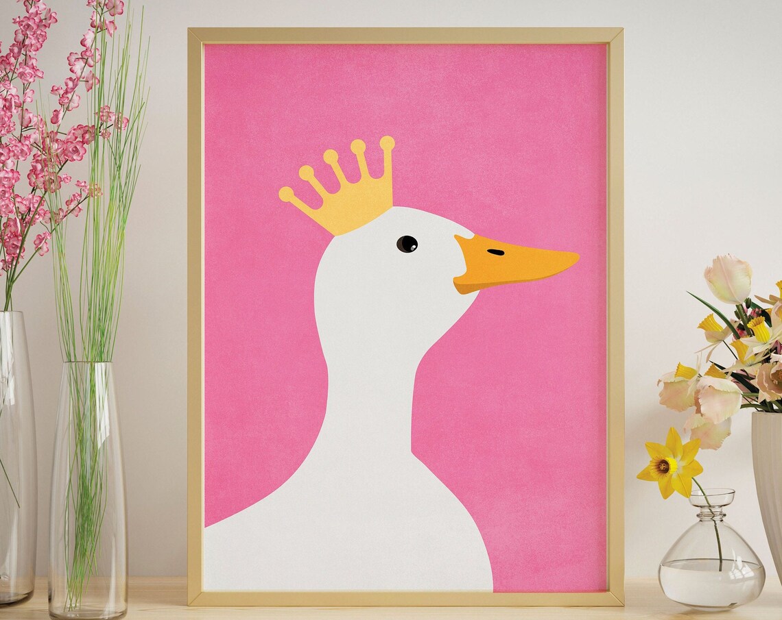 Aesthetic Goose With Crown, Maximalist Wall Art Print